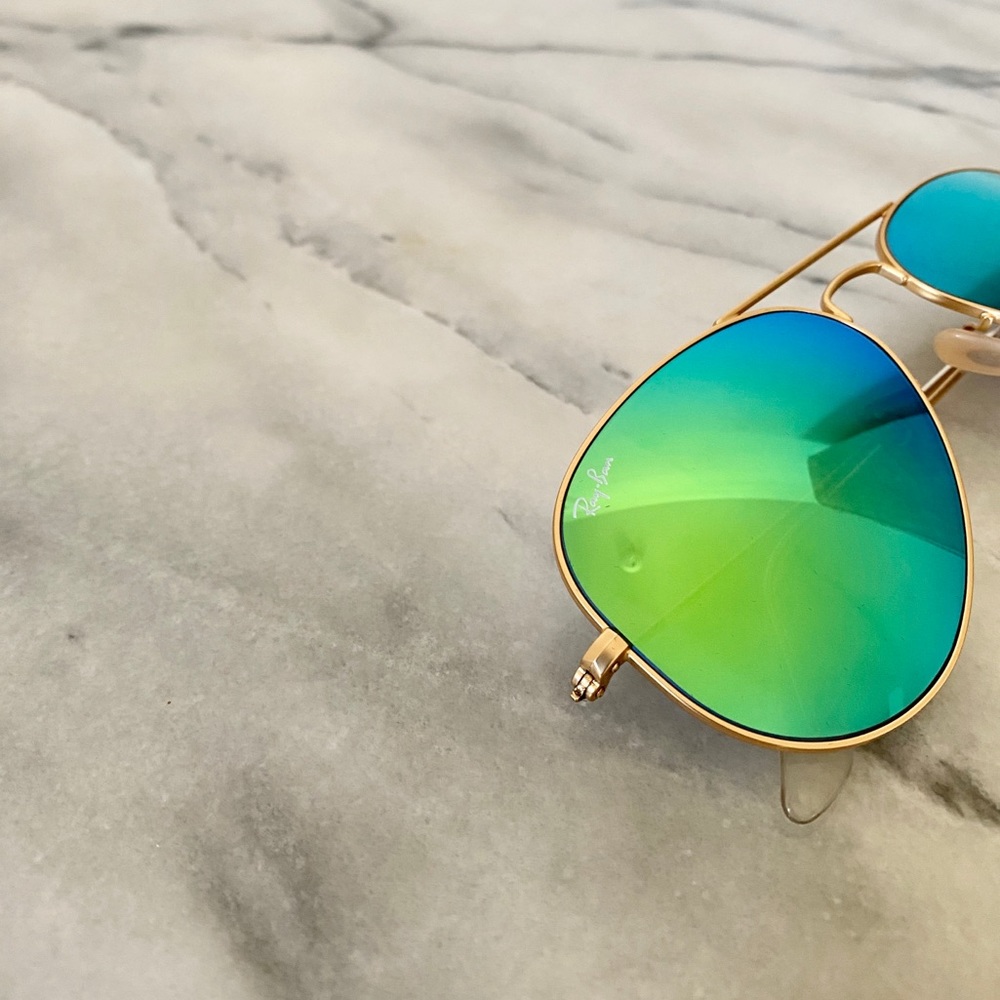 RAY-BAN Green Mirrored Aviator Flash Sunglasses